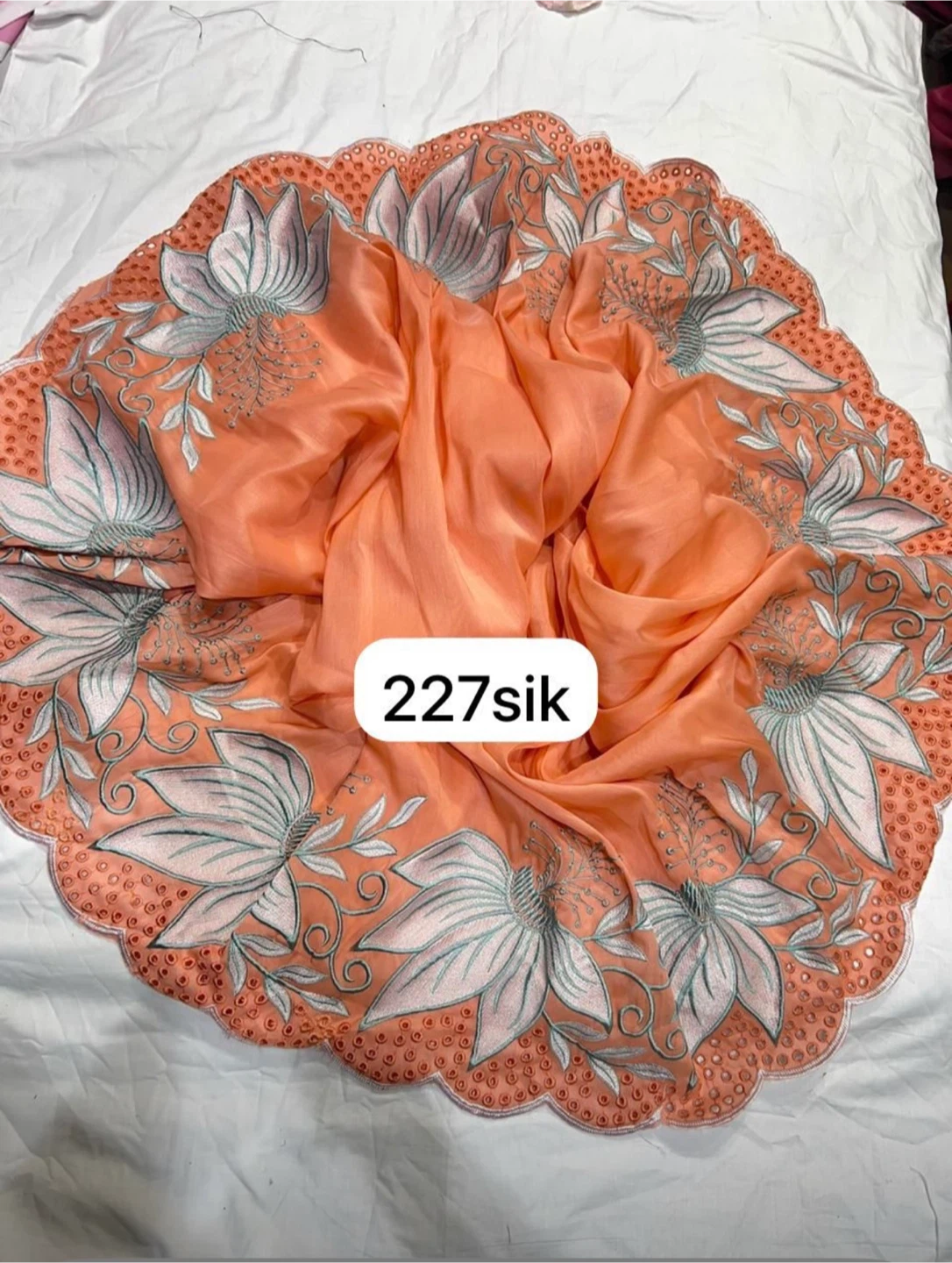 Peach Embroidered Fabric
