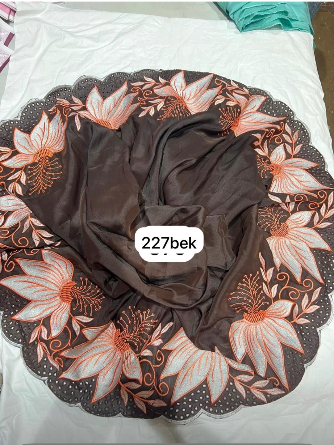 Embroidered Floral Brown Fabric