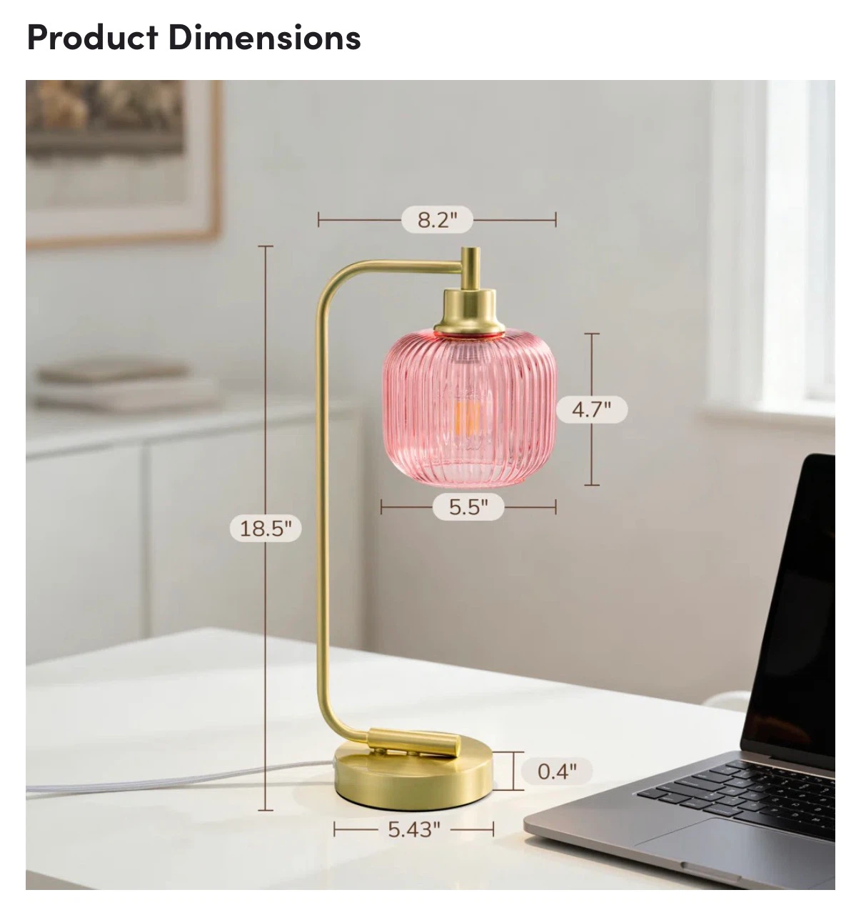 Pink Ribbed Glass Table Lamp with touch control - photo 4