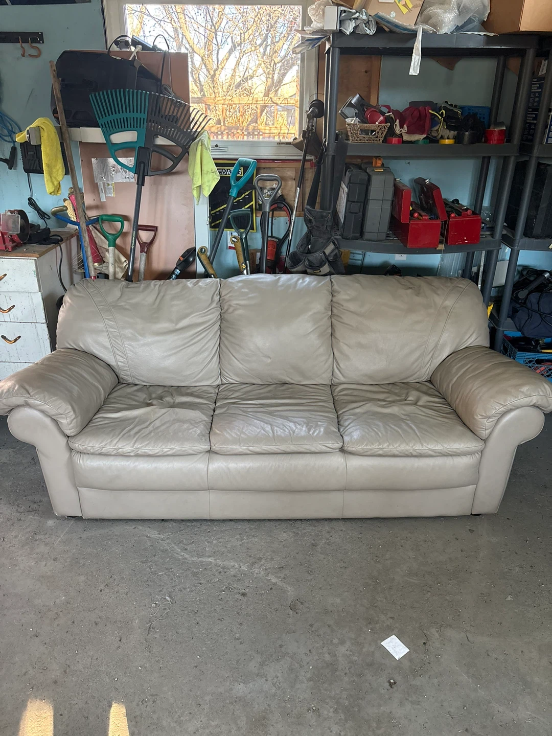Beige leather couch