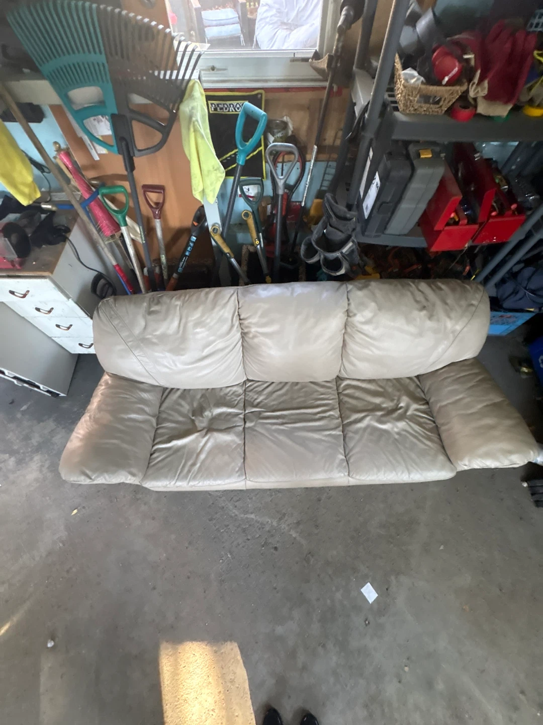 Beige leather couch - photo 2