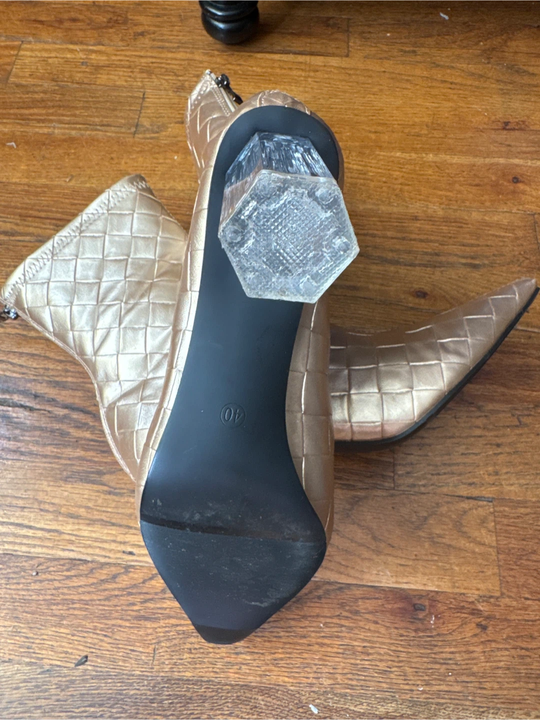 Size 9 Gold Woven Ankle Boots with Clear Heels - photo 2