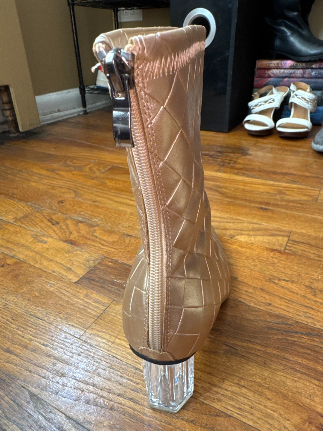 Size 9 Gold Woven Ankle Boots with Clear Heels - photo 3