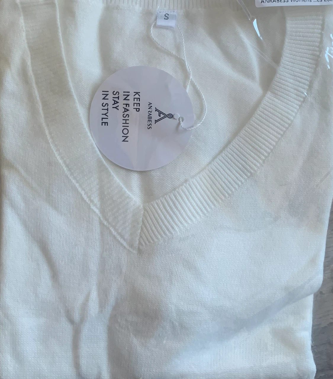ANRABESS Short Sleeve V-Neck Sweater - White - Size Small - photo 3