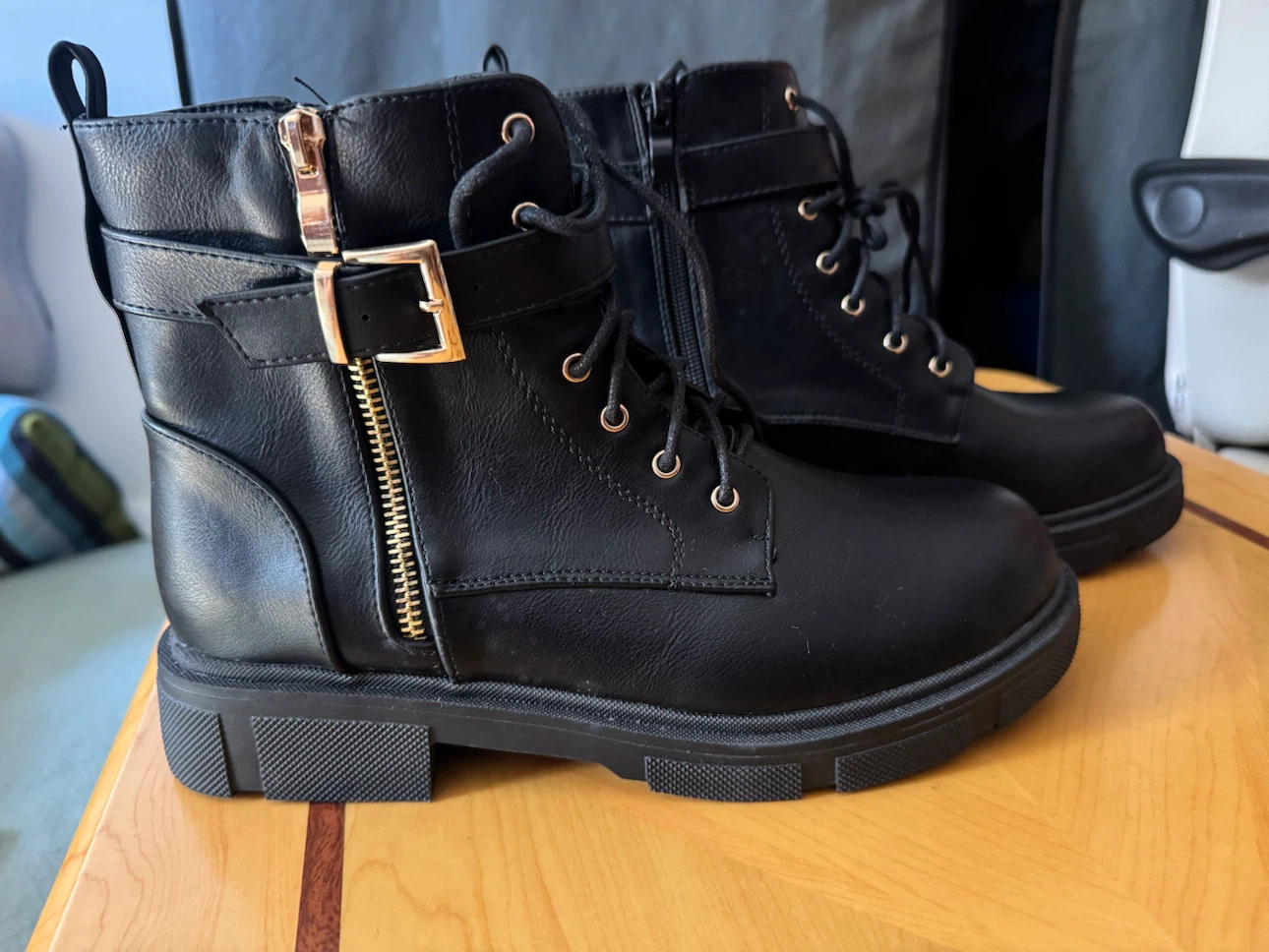Black Lace-Up Combat Boots - photo 3