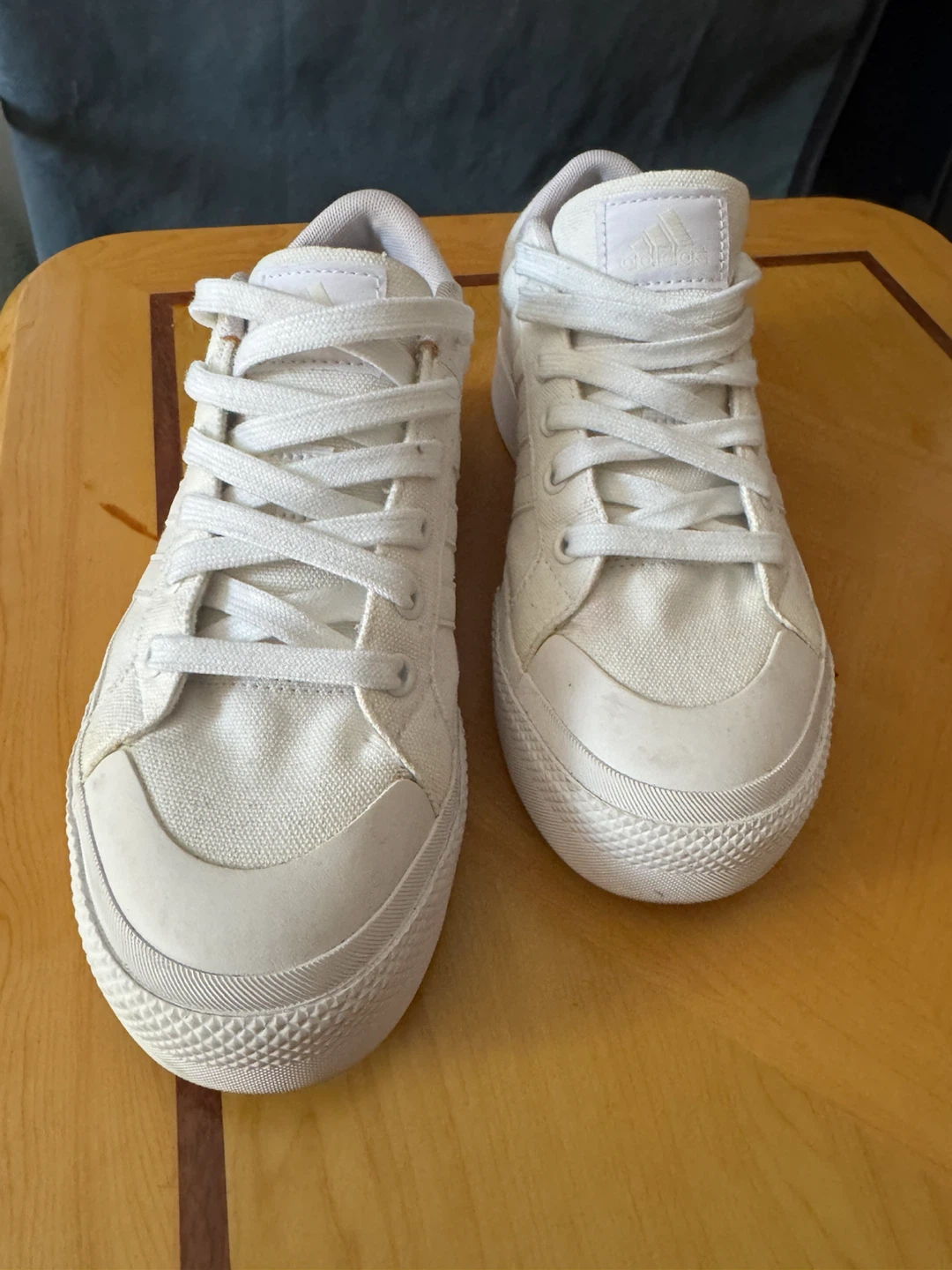 Adidas White Canvas Sneakers Size 6 - photo 3