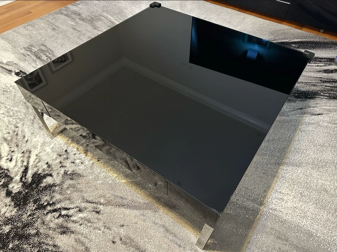 Black Glass Square Coffee Table with Drawer