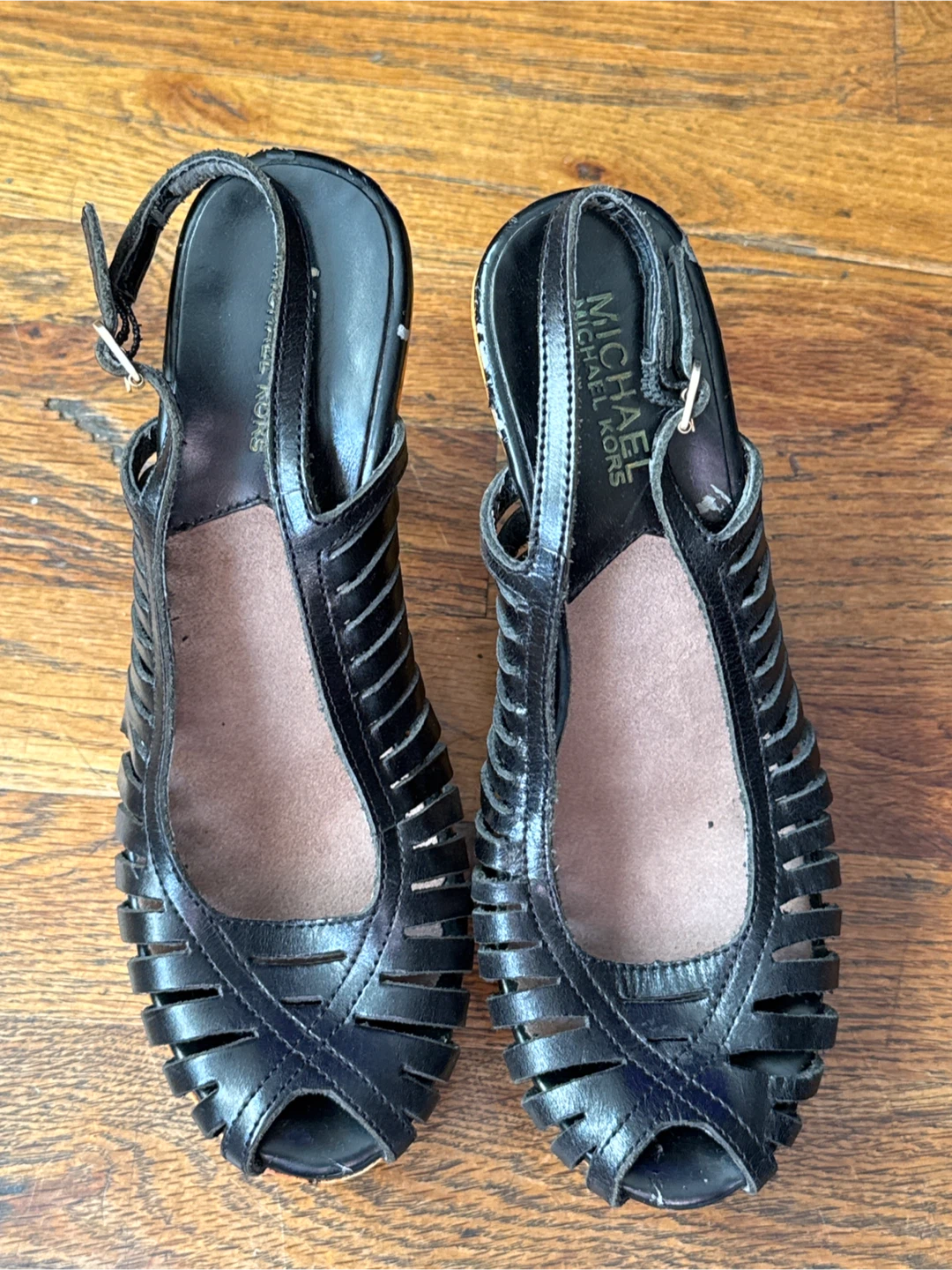 Size 6 Michael Kors Black Leather Peep Toe Clog Sandals