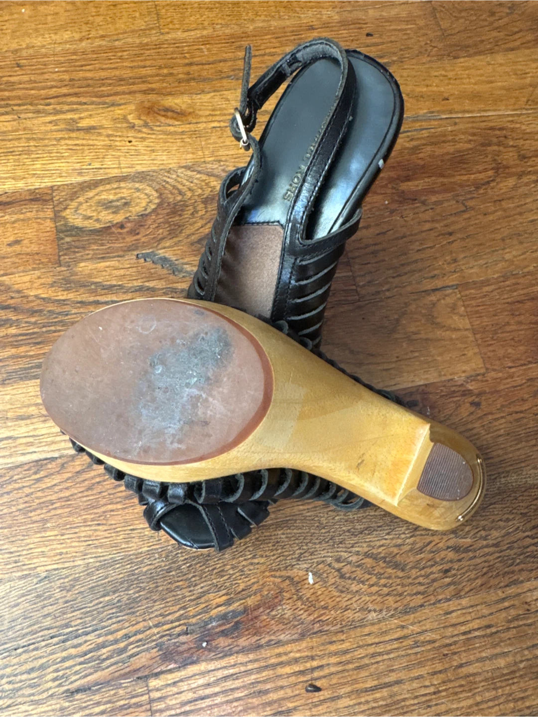 Size 6 Michael Kors Black Leather Peep Toe Clog Sandals - photo 3