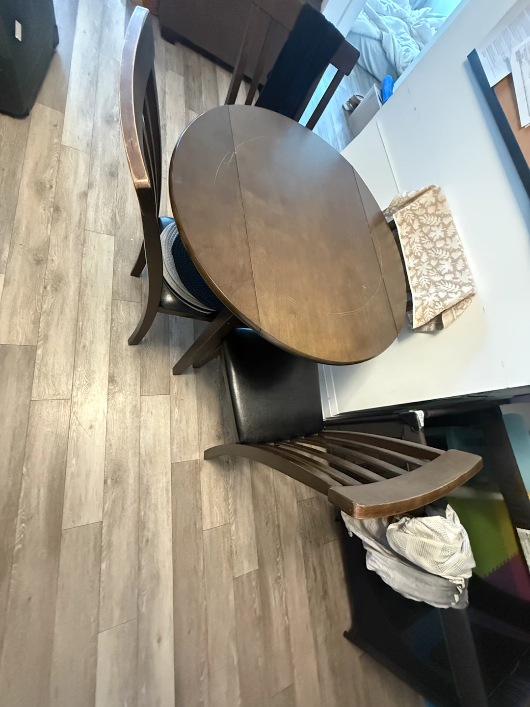 Round Wooden Dining Table with Two Chairs