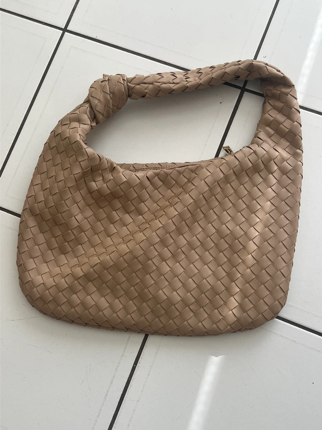 Beige Woven Knot Handle Shoulder Bag - photo 2