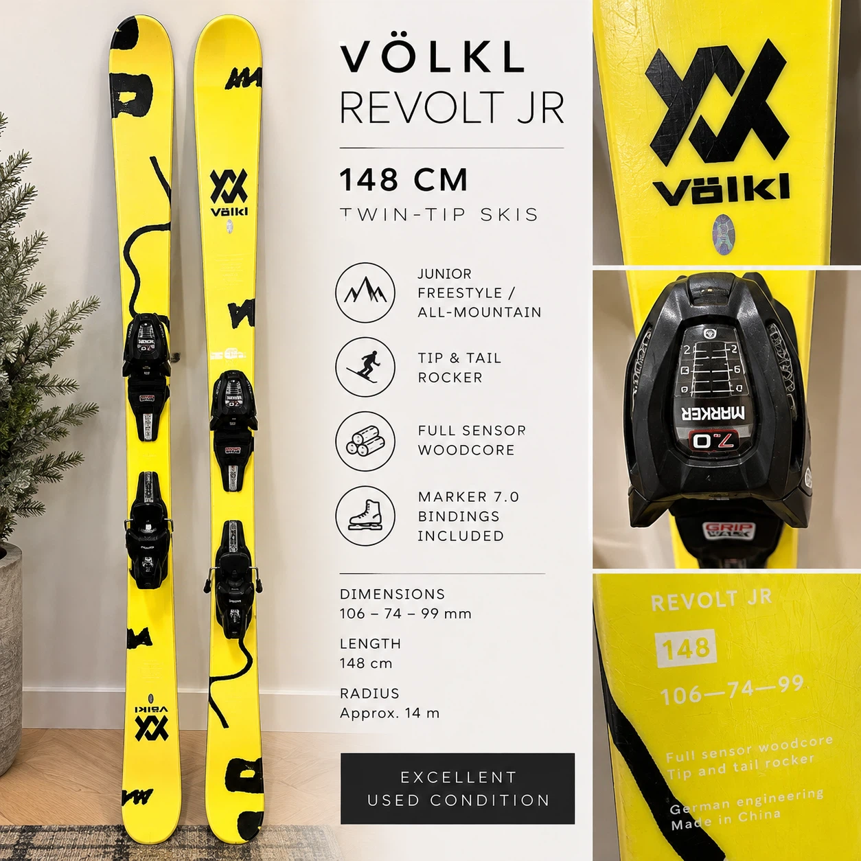 Volkl Revolt JR Skis 148cm with Marker 7.0 Bindings