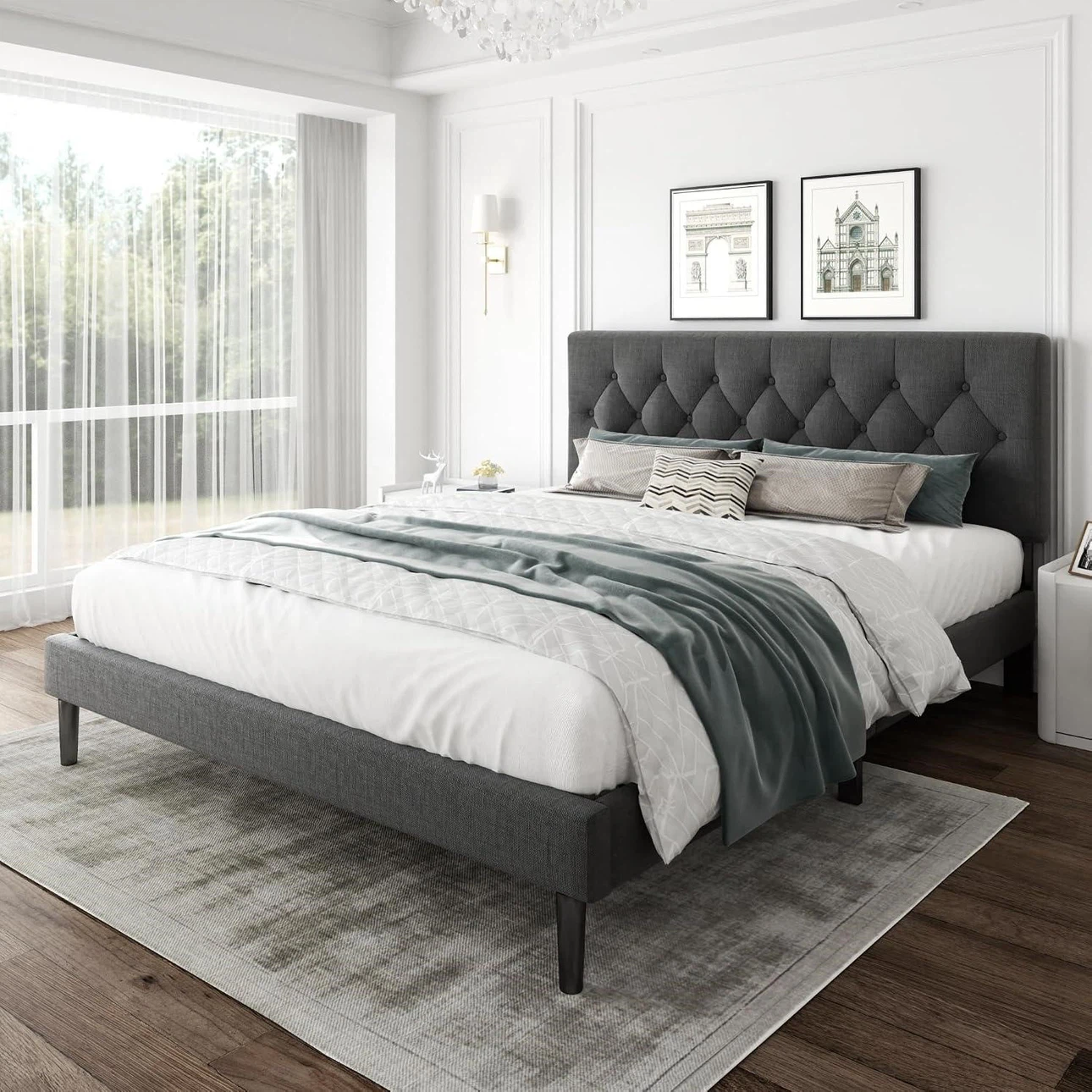 KING Size Tufted Platform Bed - Dark Gray BRAND NEW