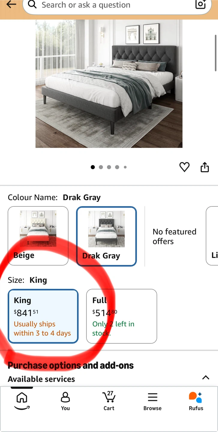 KING Size Tufted Platform Bed - Dark Gray BRAND NEW - photo 5
