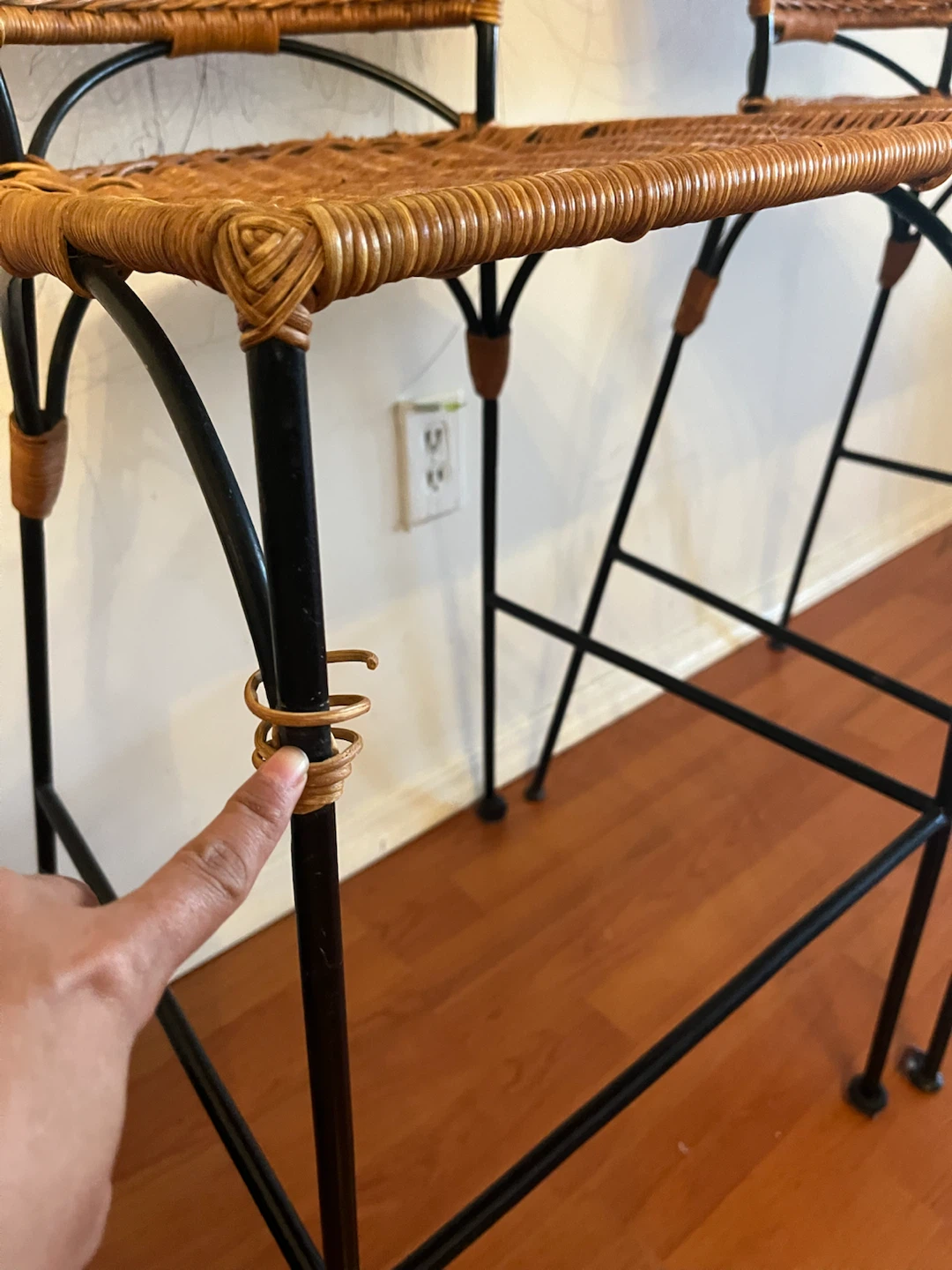 Set of Two Wicker and Metal Bar Stools - photo 2