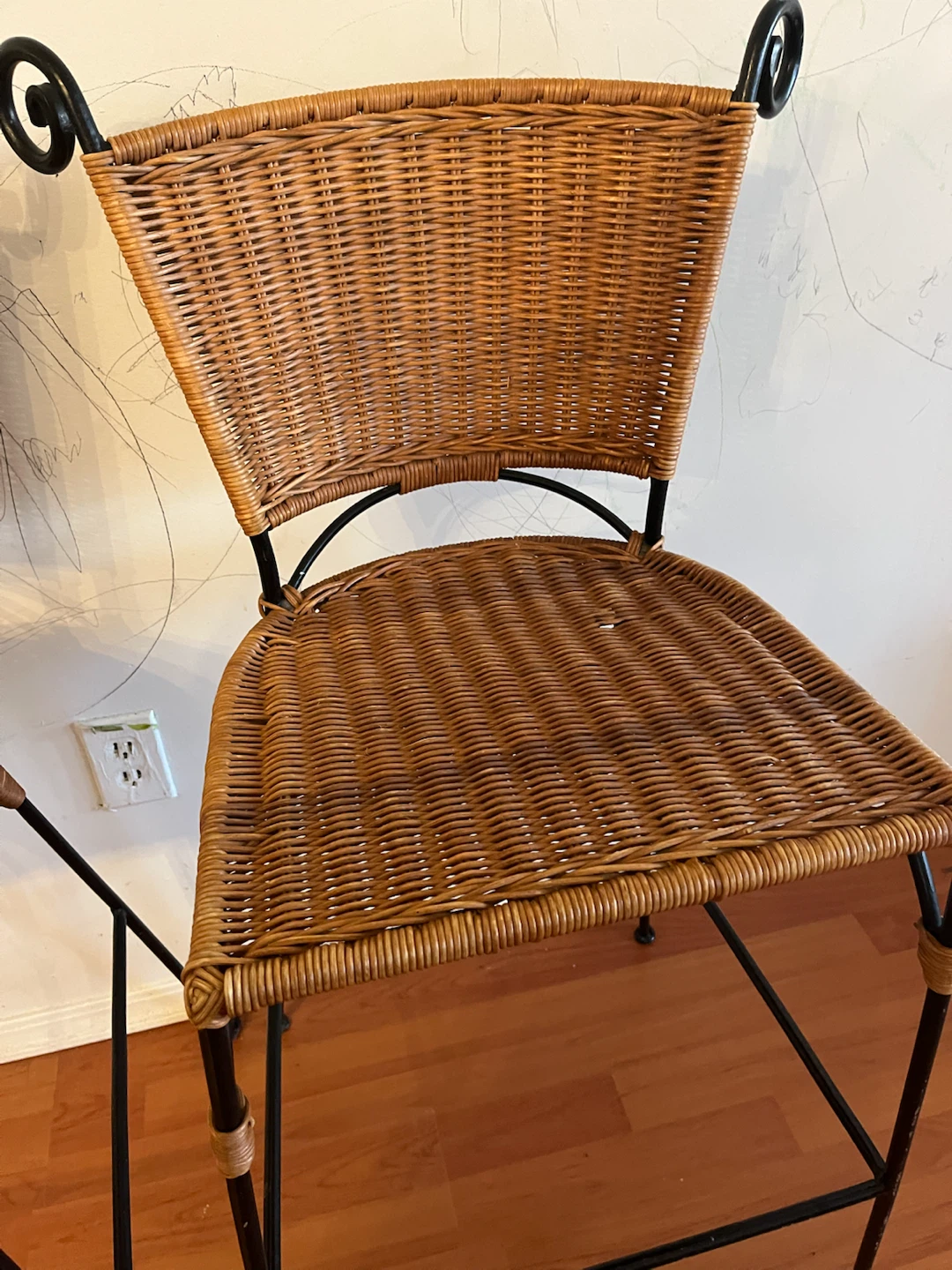Set of Two Wicker and Metal Bar Stools - photo 4