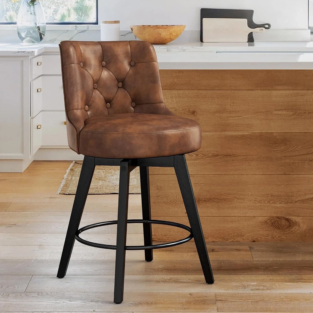 Set of 2 Tufted Swivel Bar Stools - photo 5