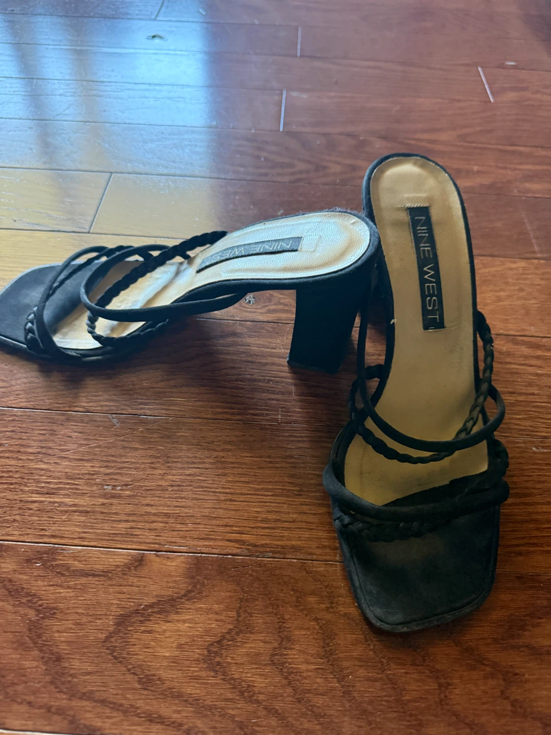 Nine West black strappy block heel