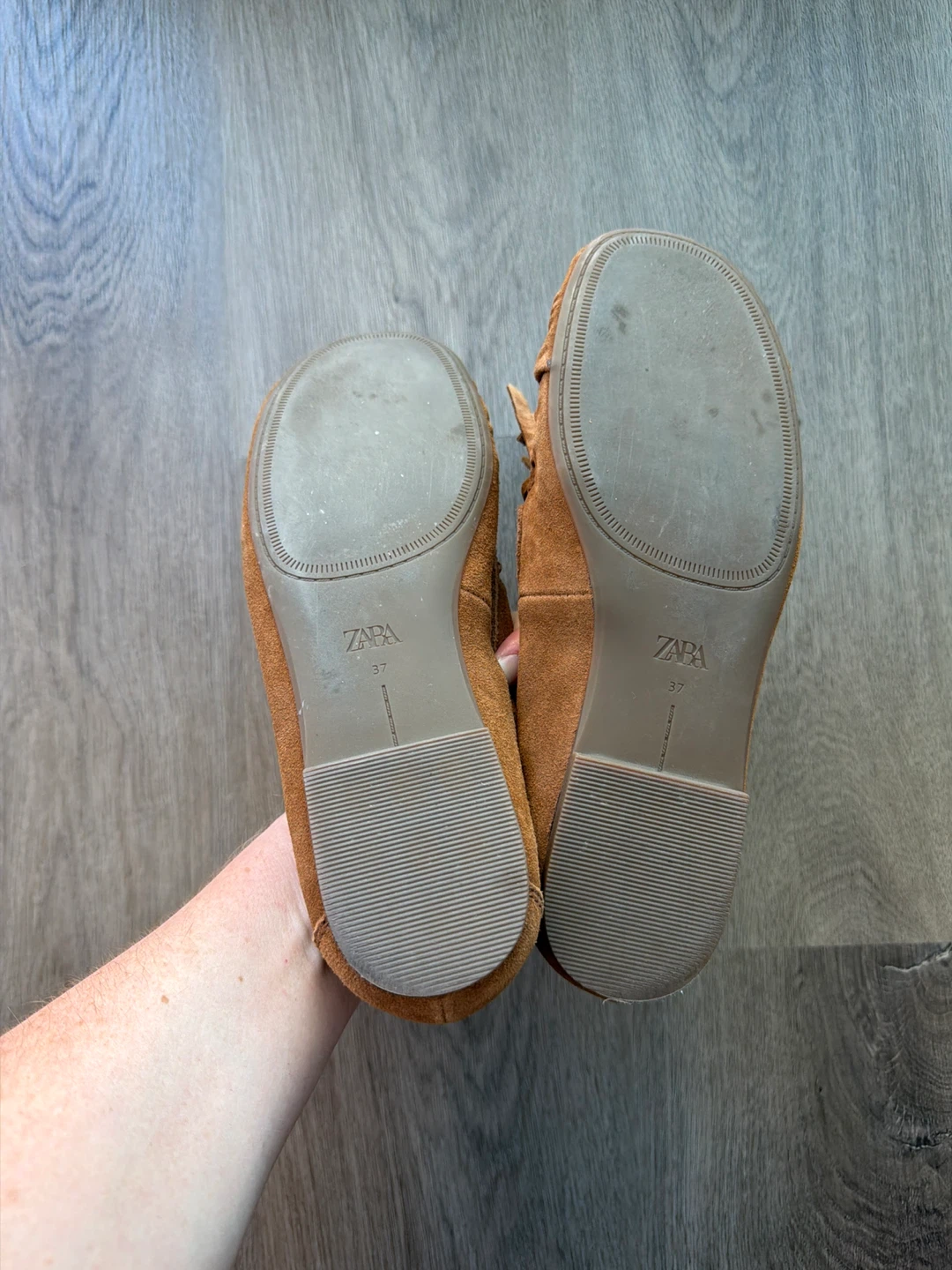 Zara Split Suede Fringe Loafers Tan Size 37 - photo 2