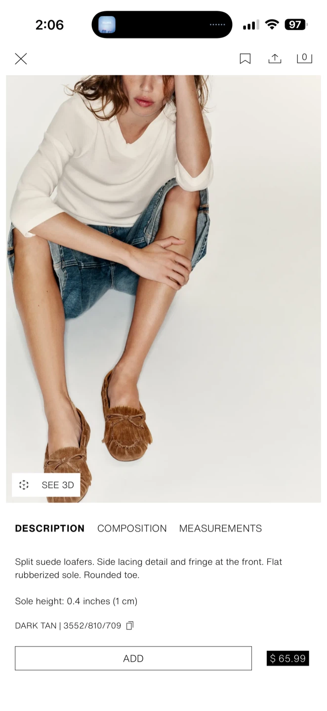 Zara Split Suede Fringe Loafers Tan Size 37 - photo 5