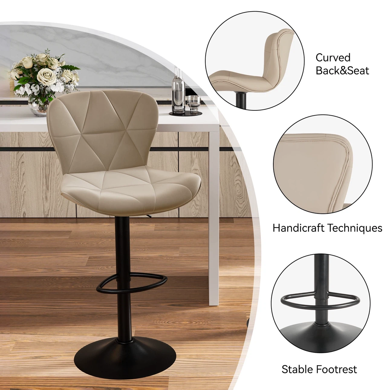 Set of 2 Faux Leather Adjustable Bar Stools - photo 3