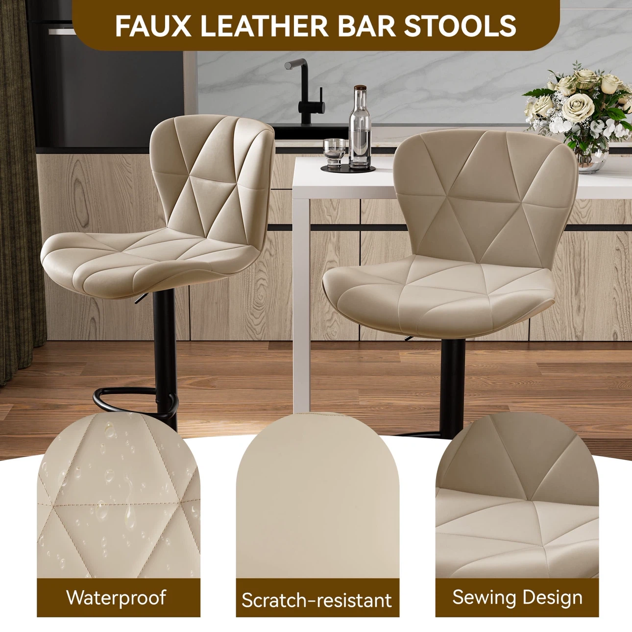 Set of 2 Faux Leather Adjustable Bar Stools - photo 4