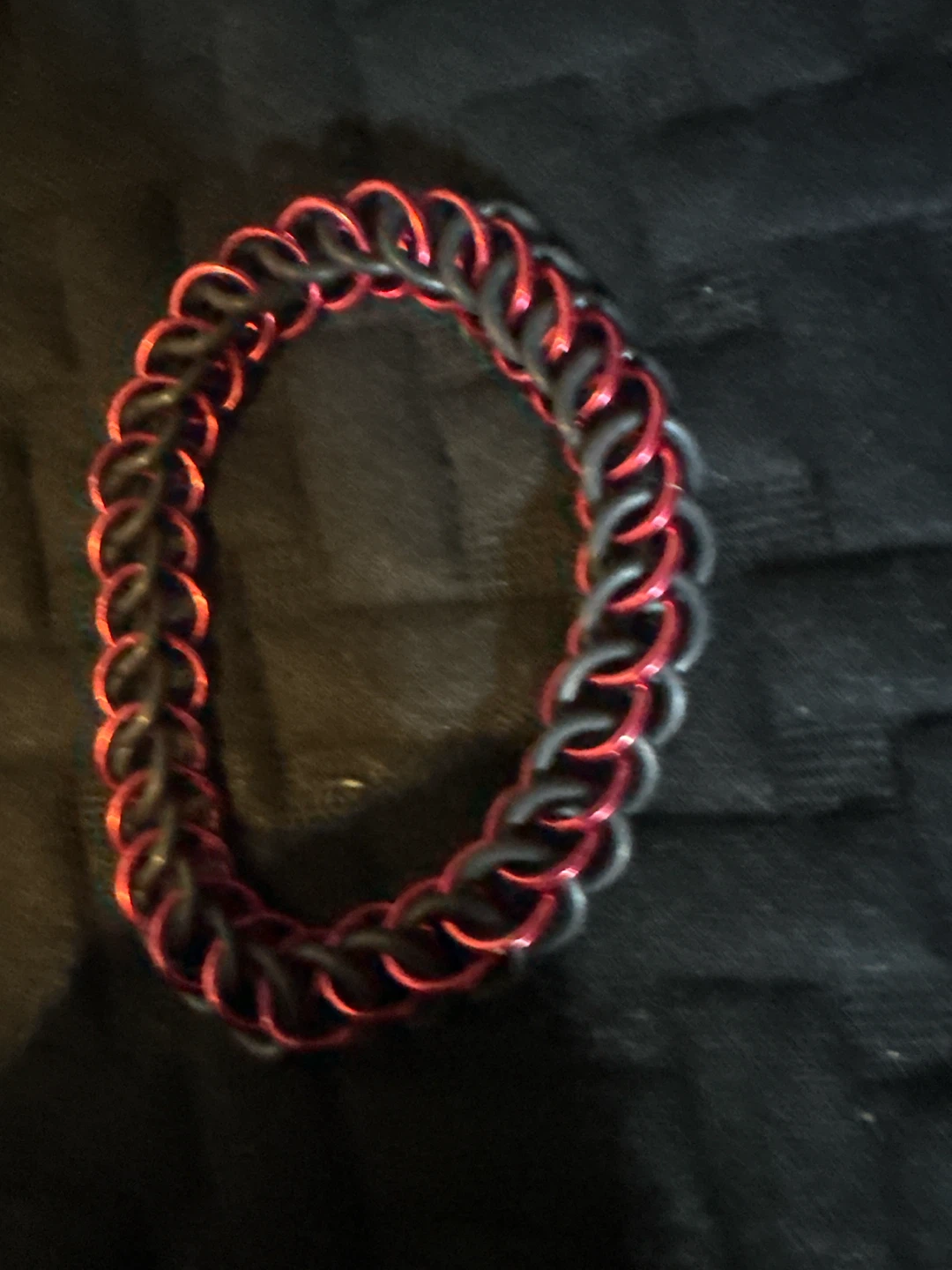 Red and black chainmaille bracelet