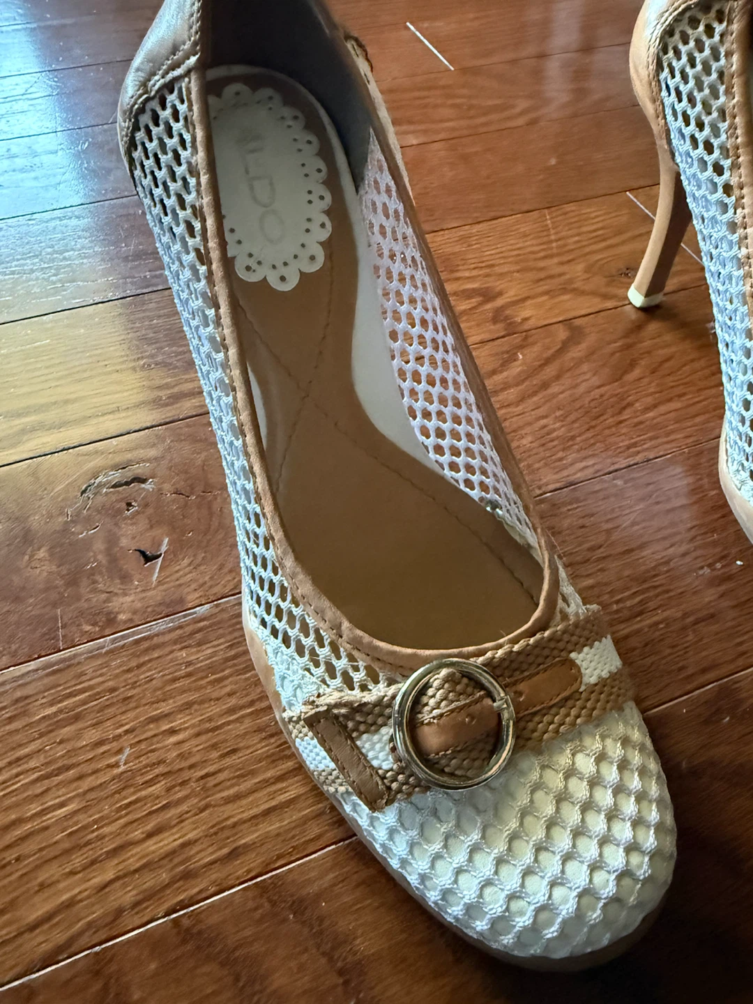 ALDO mesh heels in tan and white - photo 2