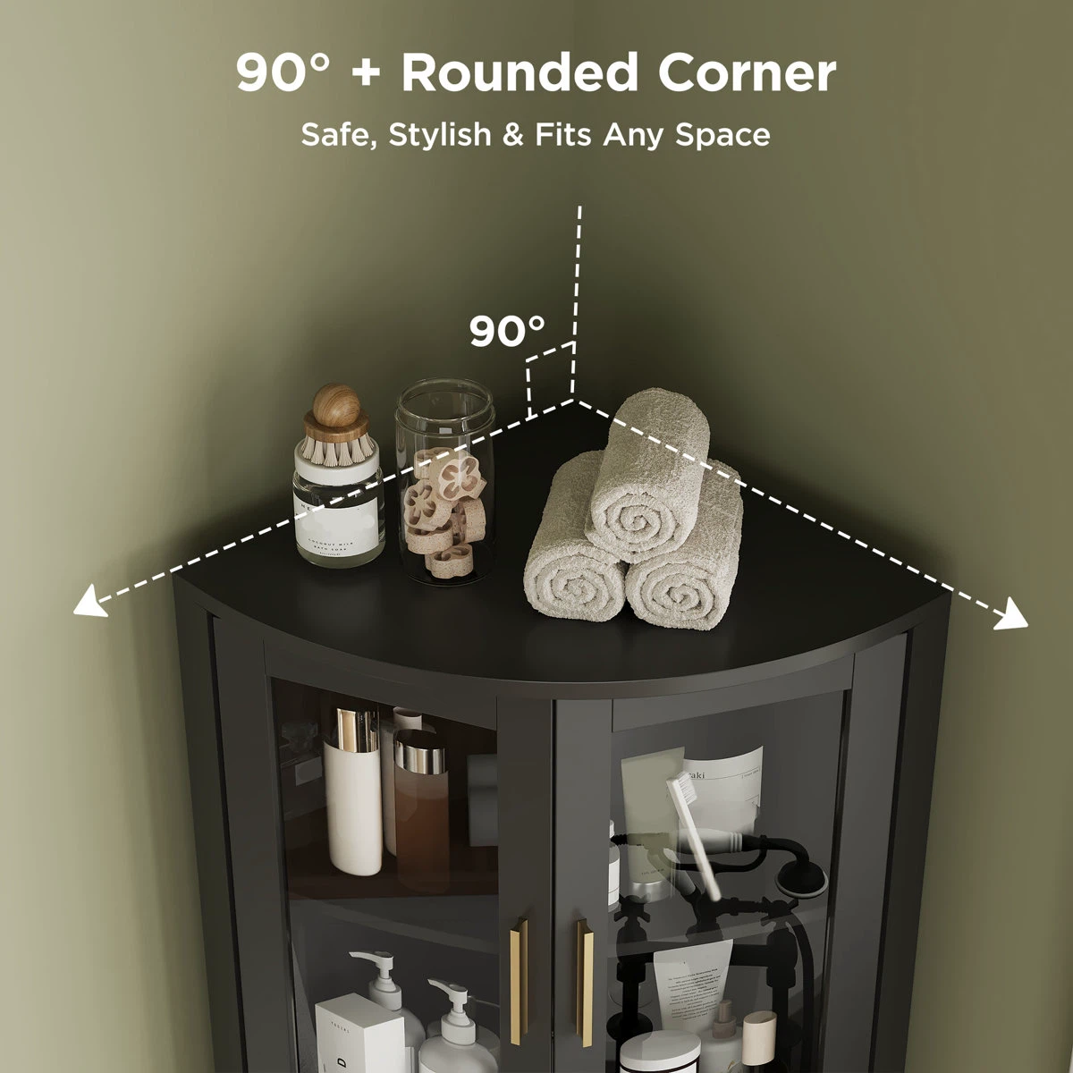 Black Corner Cabinet with Fluted Doors - photo 4