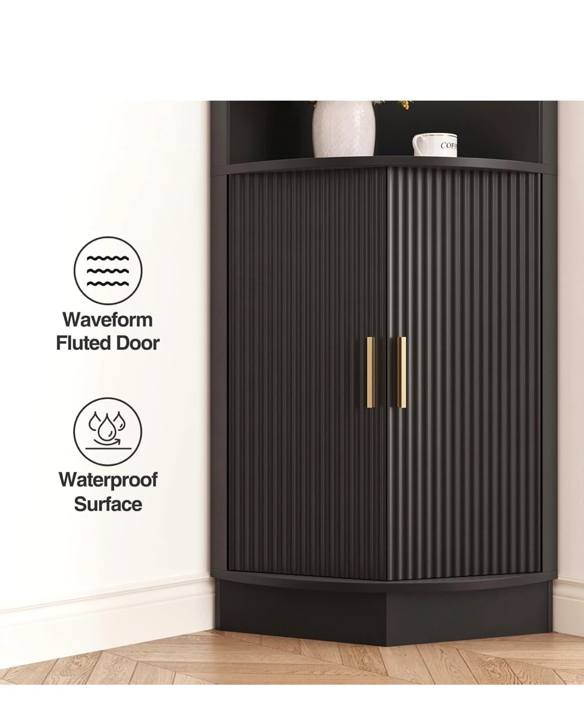 Black Corner Cabinet with Fluted Doors - photo 5