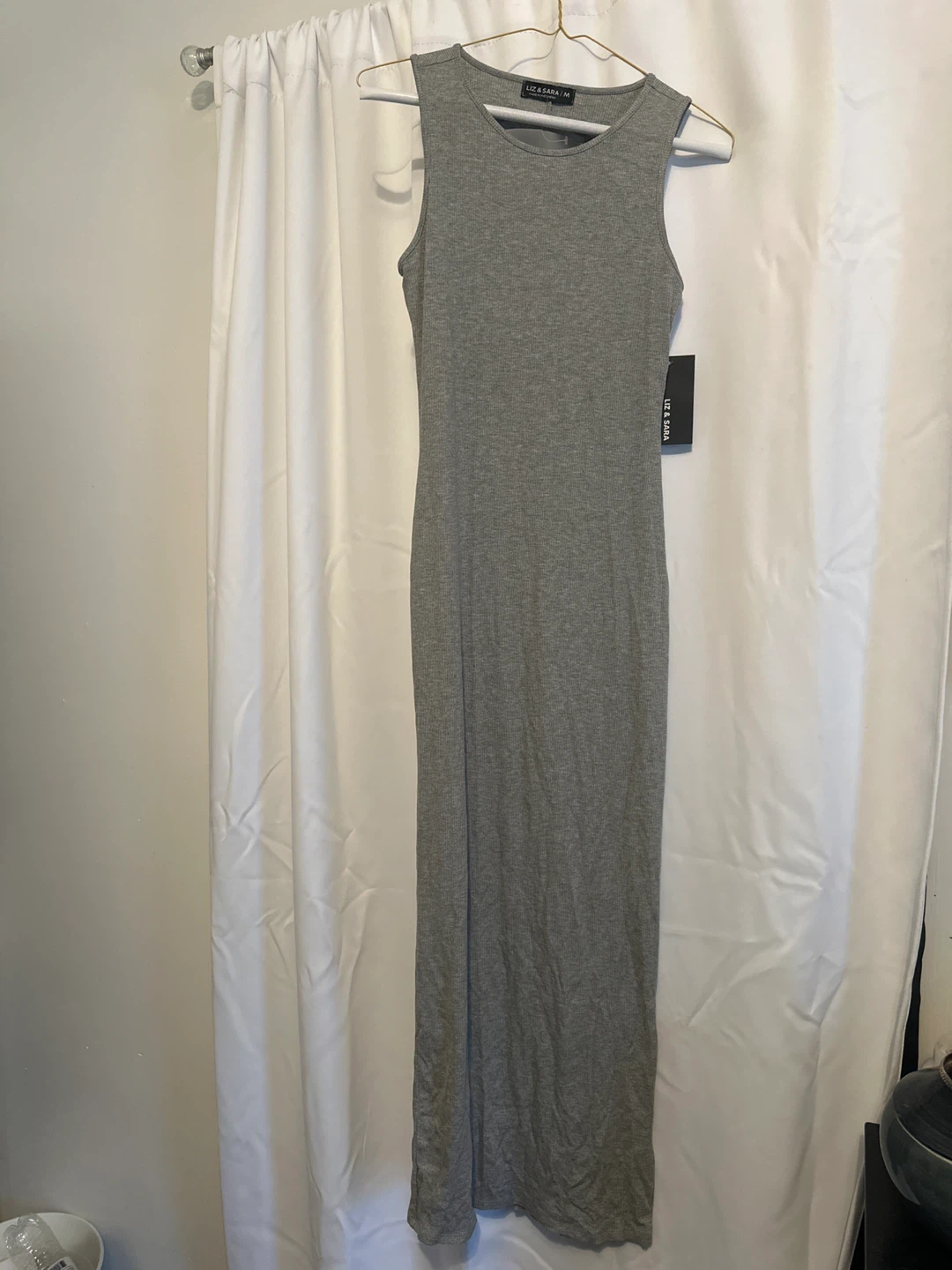 Liz & Sara Grey Ribbed Midi Dress