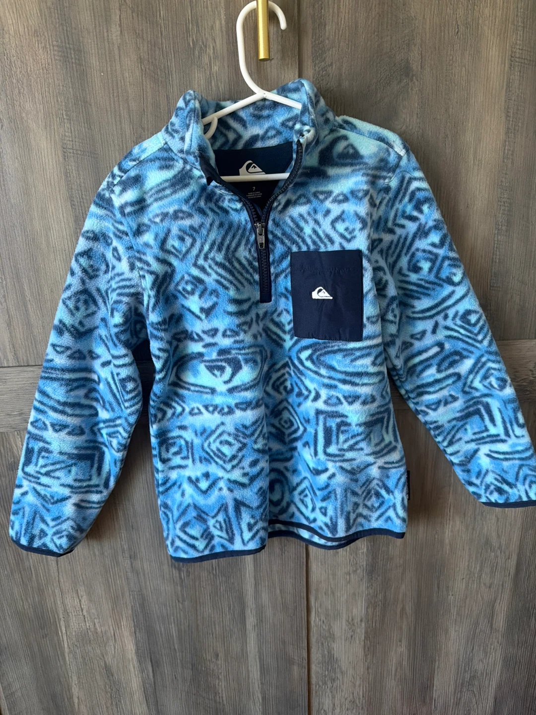 Quiksilver Boys Blue Patterned Fleece Pullover Size 7