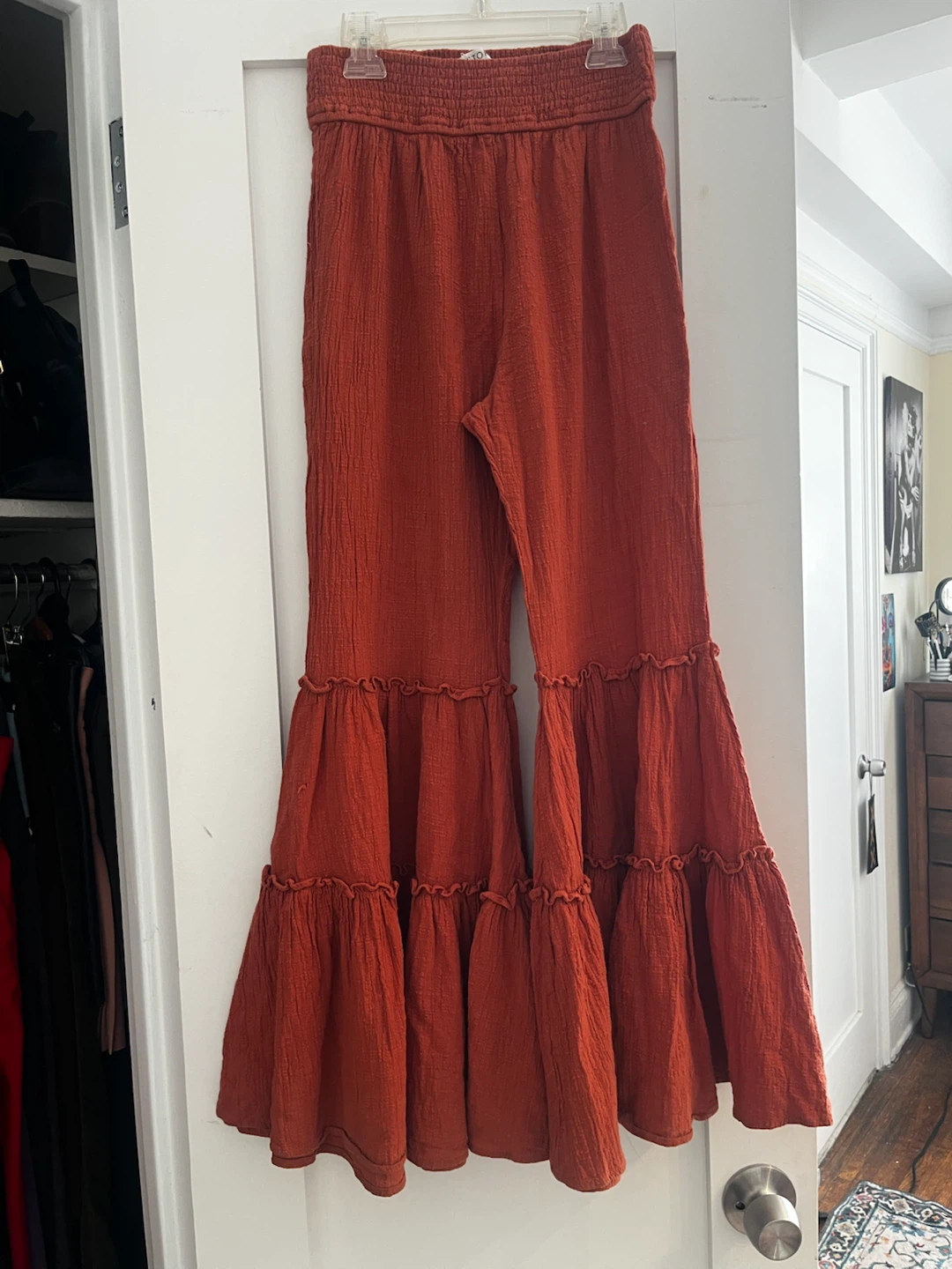 Rust Ruffled Tiered Pants