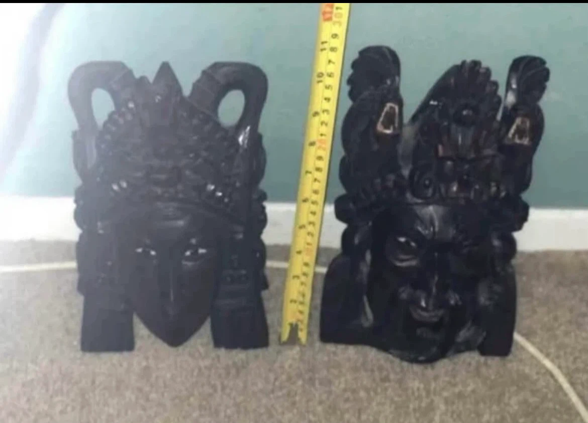 Vintage Hand-Carved Wooden Asian Masks - Set of 2 - photo 4