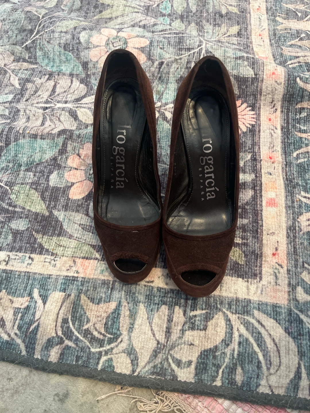 Pedro Garcia Brown Suede Peep Toe Pumps