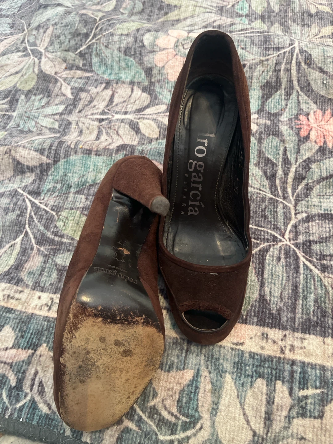 Pedro Garcia Brown Suede Peep Toe Pumps - photo 2