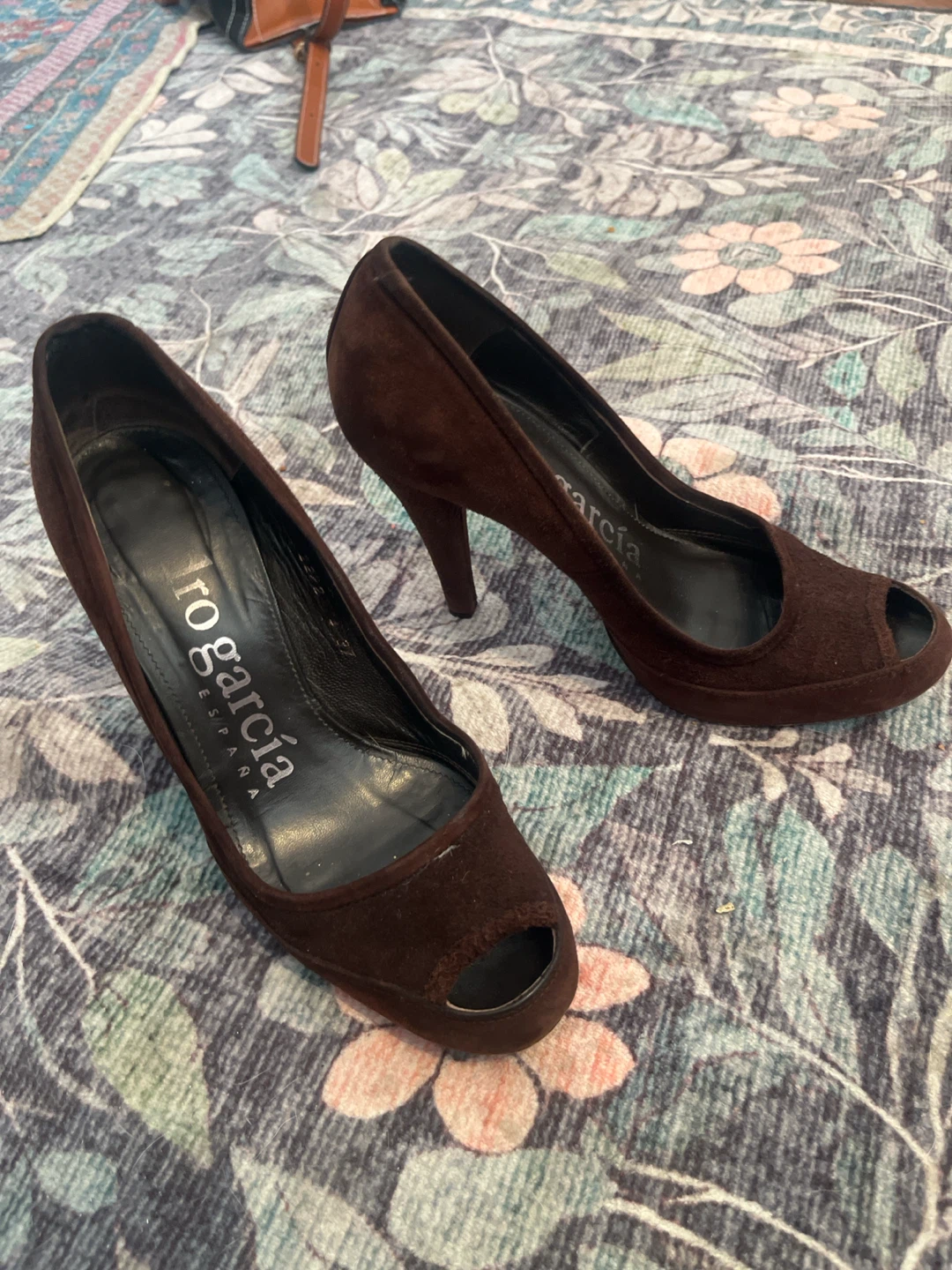Pedro Garcia Brown Suede Peep Toe Pumps - photo 3