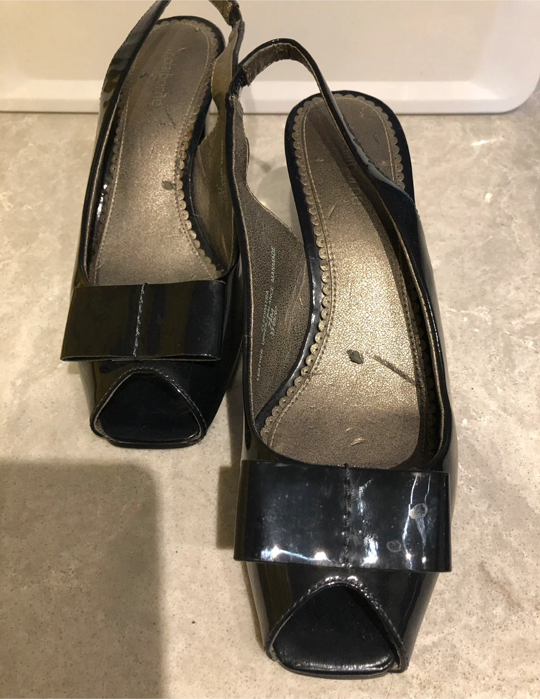 7.5 / Liz Claiborne Cleopatra Navy Blue Patent Slingbacks