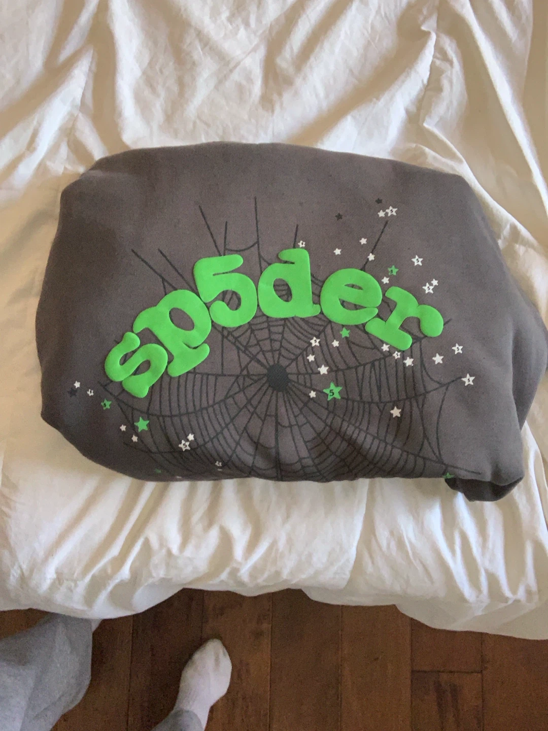 SP5DER Grey Hoodie with Green Logo