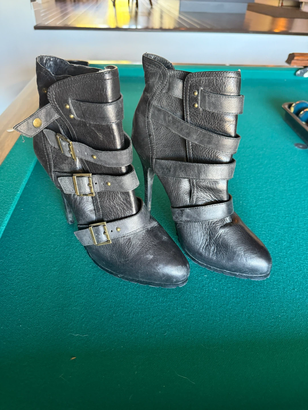 Black Leather Buckle Aldo Ankle Boots