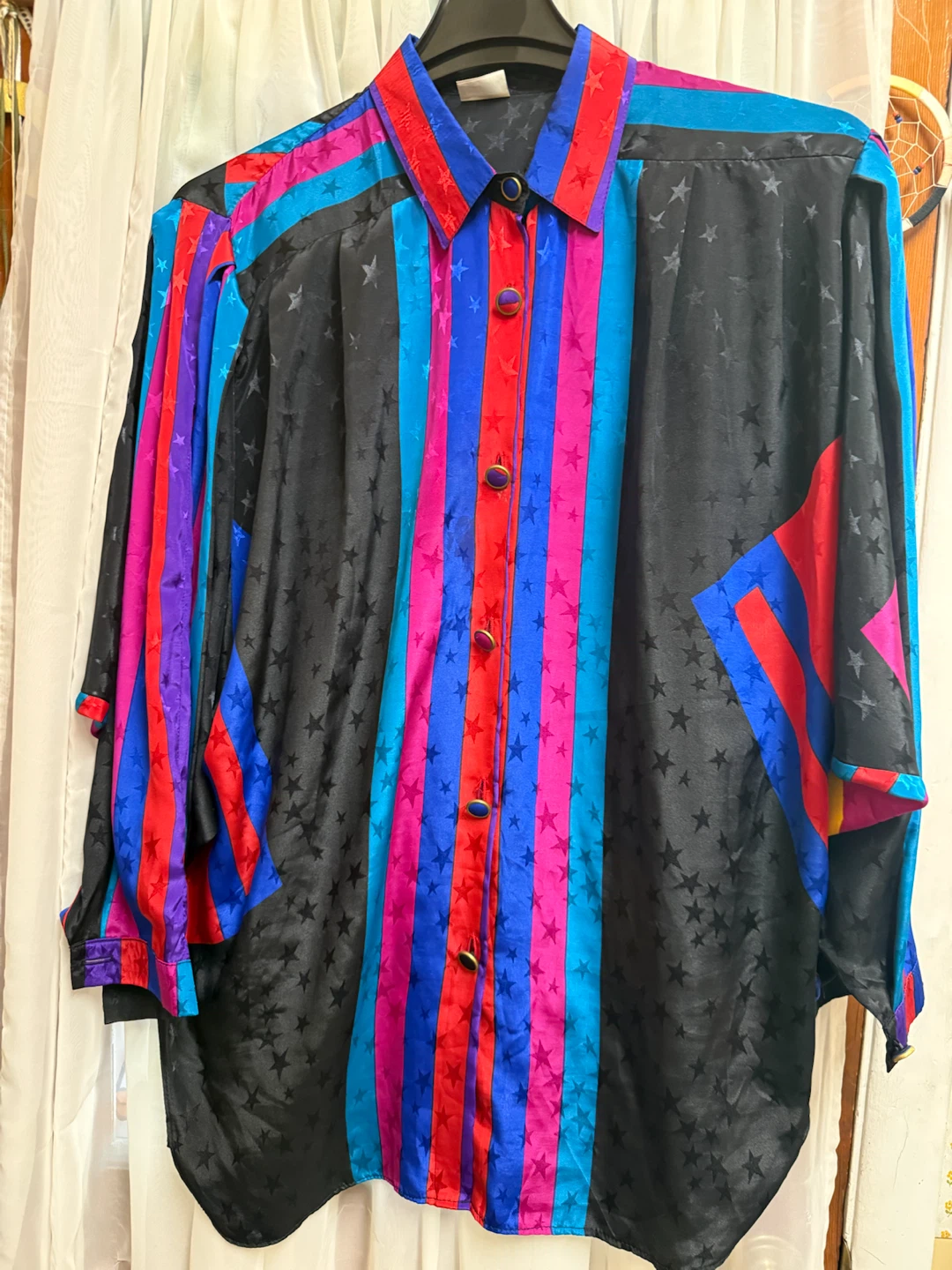 Vintage Multi-Colored Star Pattern Button-Down Shirt