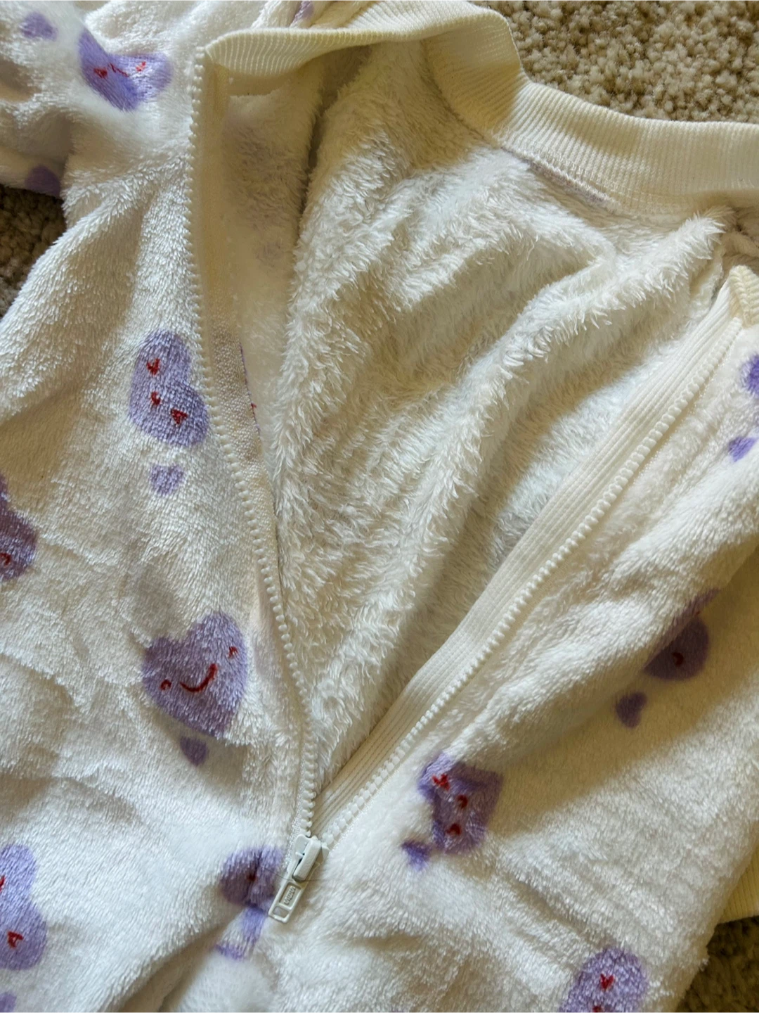 Baby Fleece Footie Pajamas White with Purple Hearts - photo 2