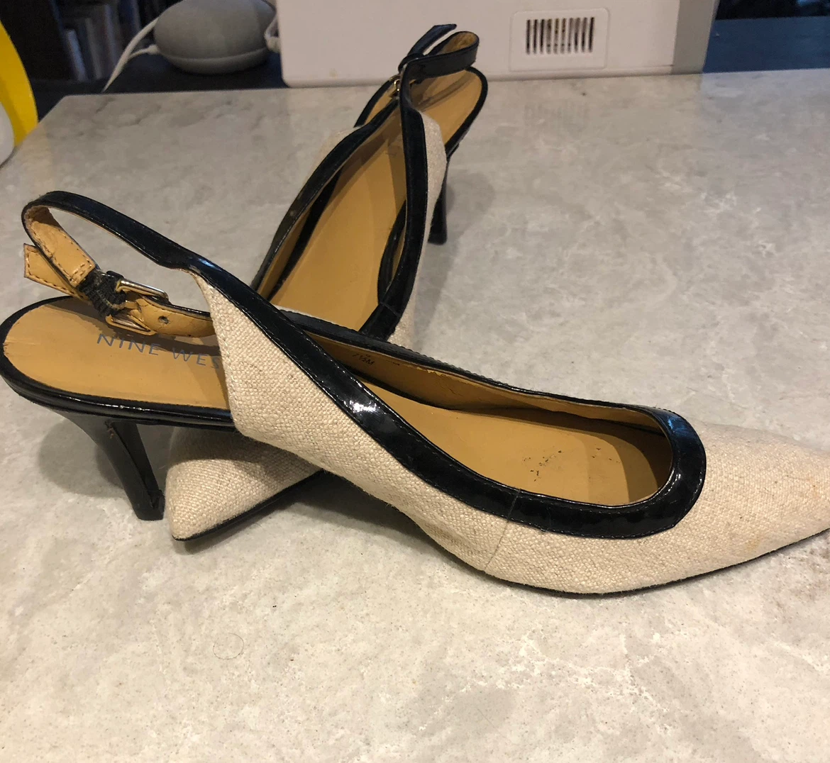 Nine West Cream and Black Slingback Heels