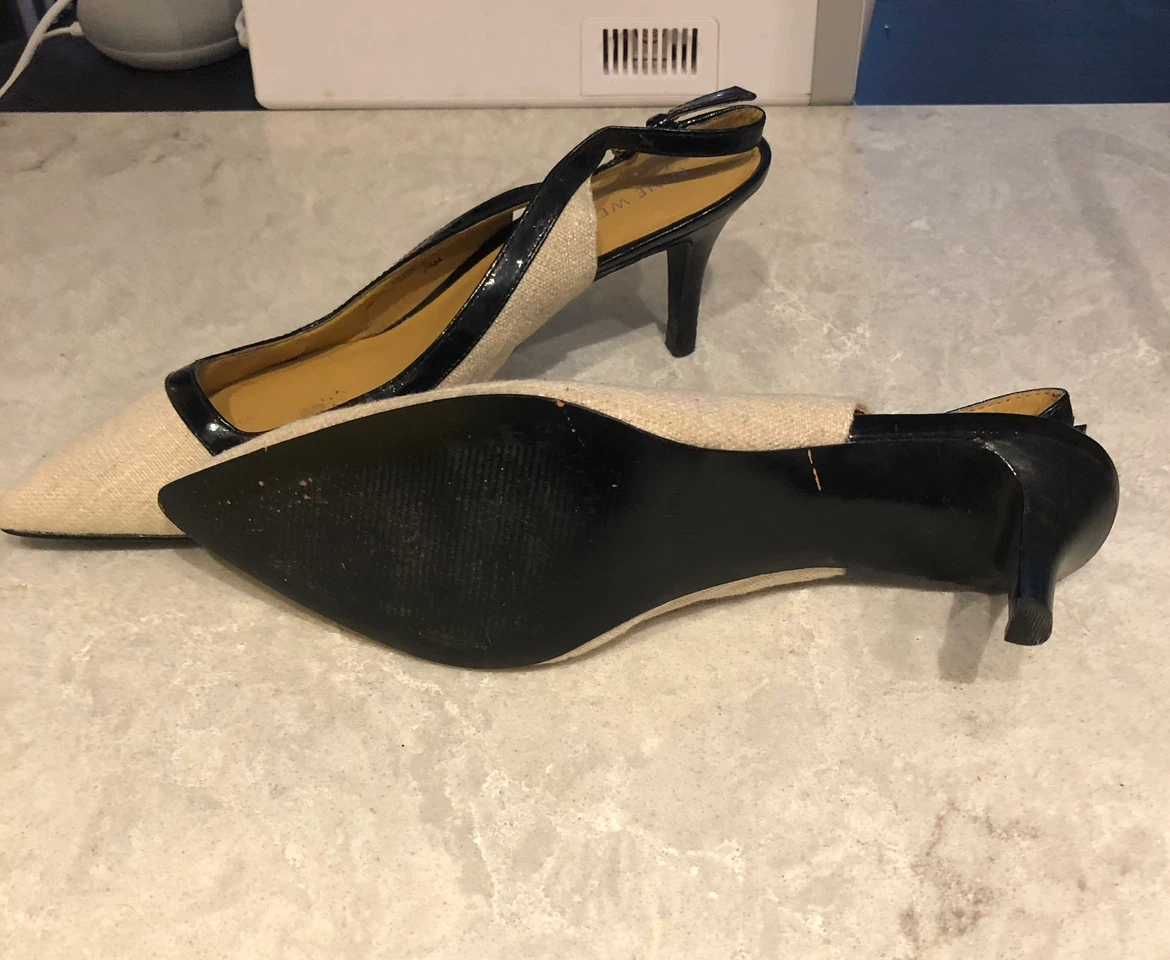 Nine West Cream and Black Slingback Heels - photo 2