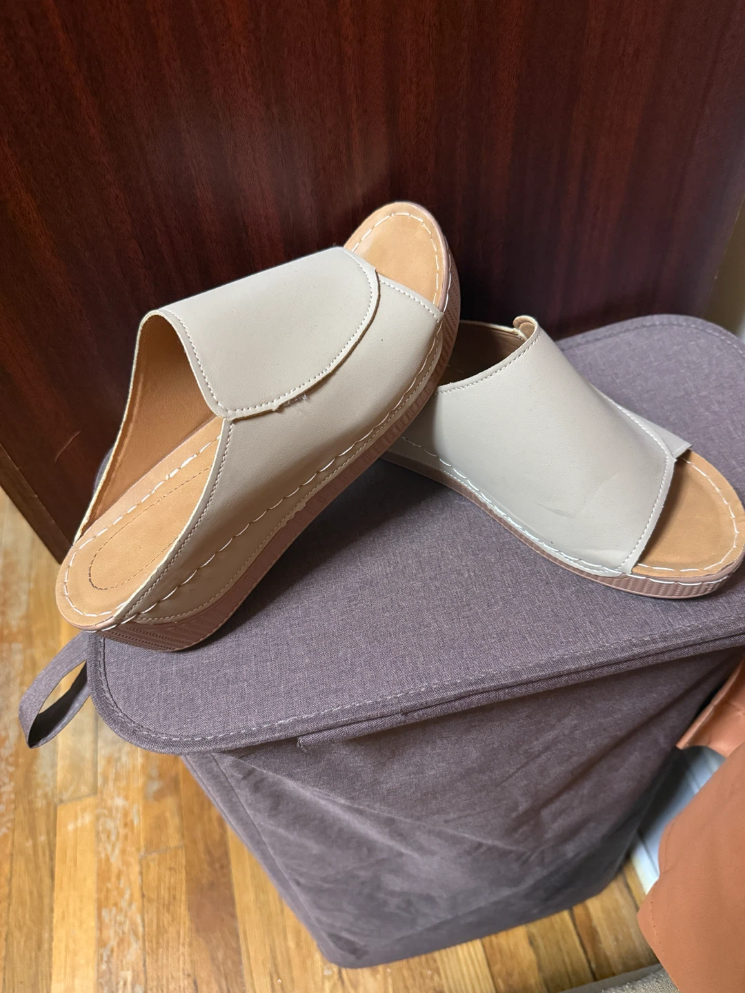 Beige Platform Slide Sandals