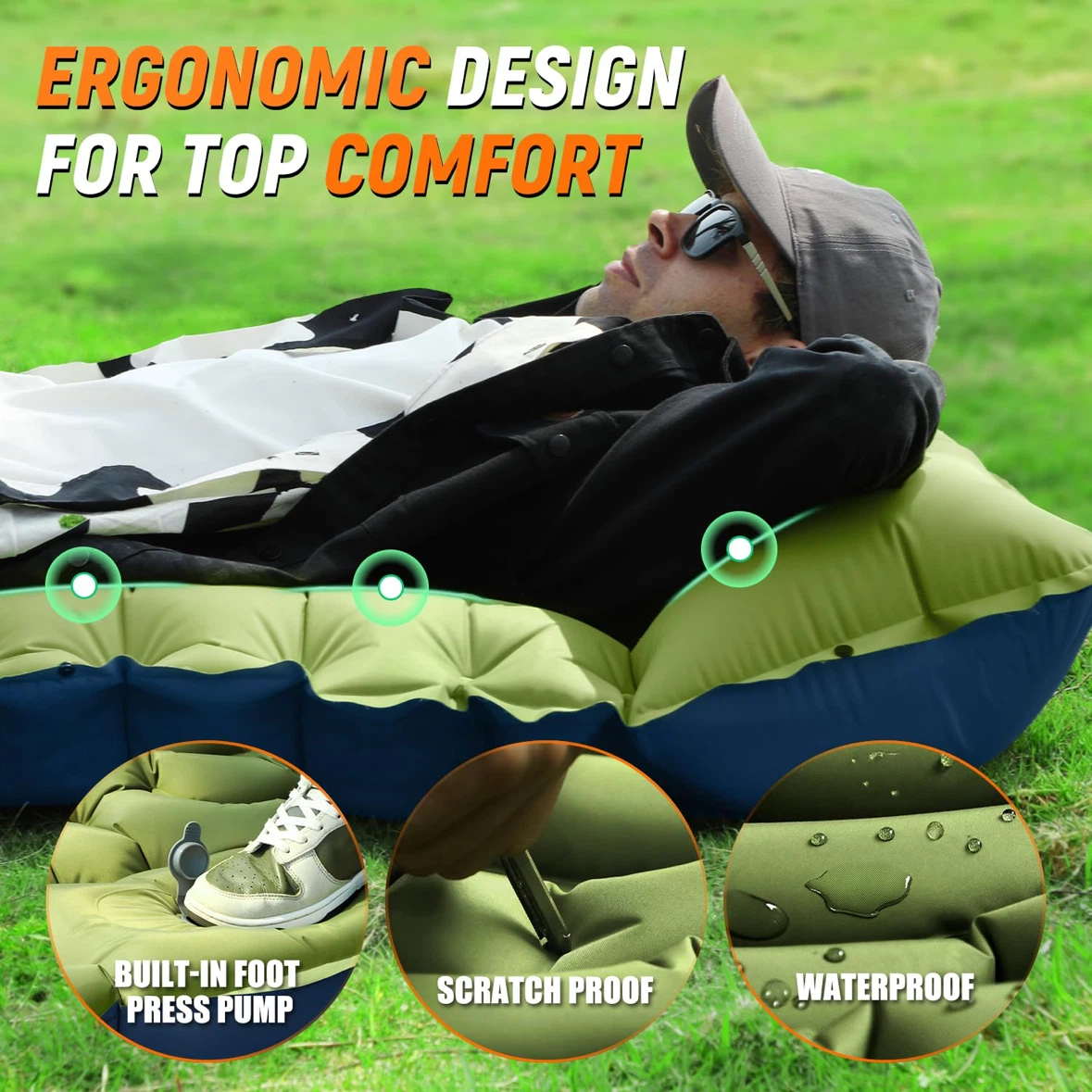 Myxslop Camping Sleeping Pad Self-Inflating w Built-in Foot Pump - photo 2