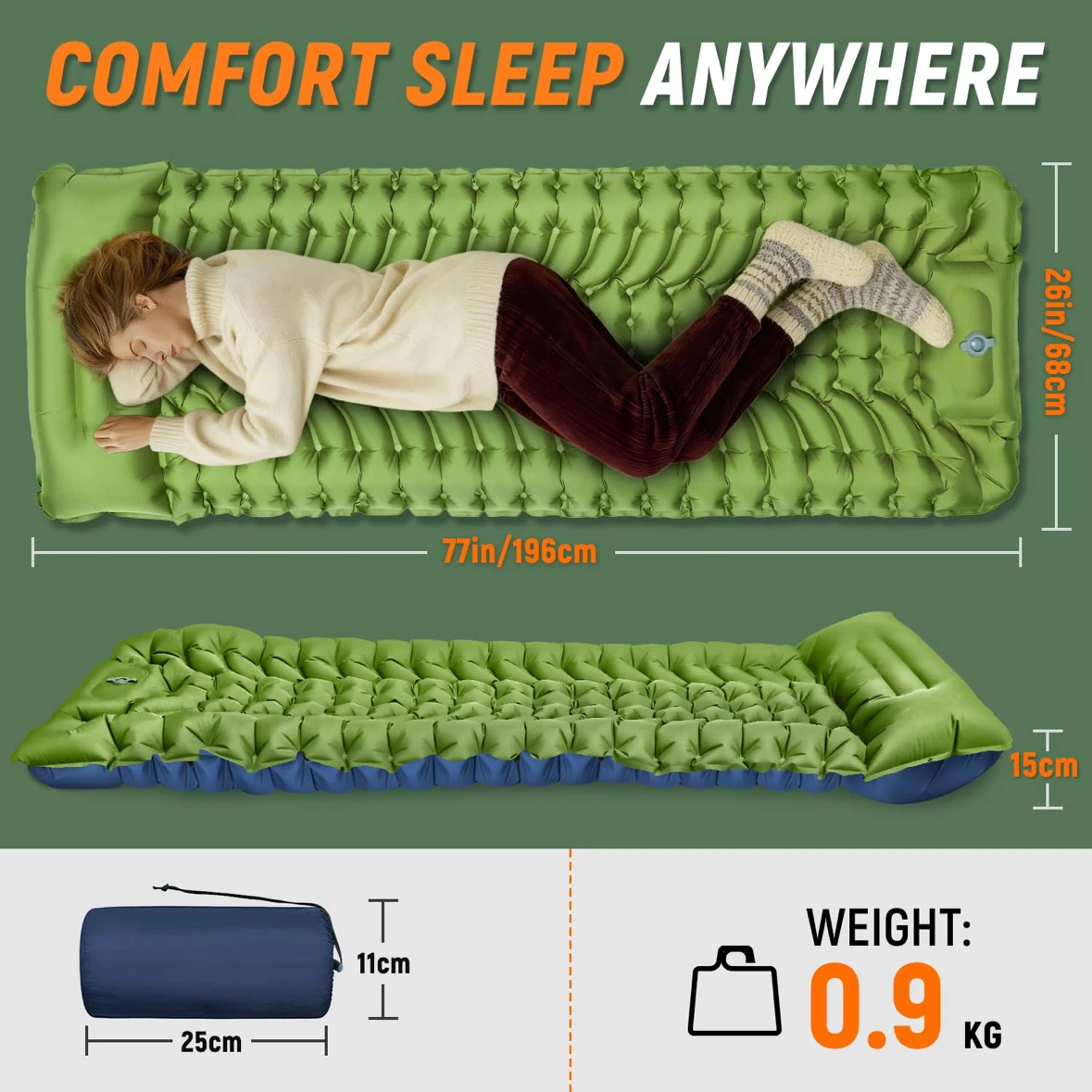 Myxslop Camping Sleeping Pad Self-Inflating w Built-in Foot Pump - photo 5