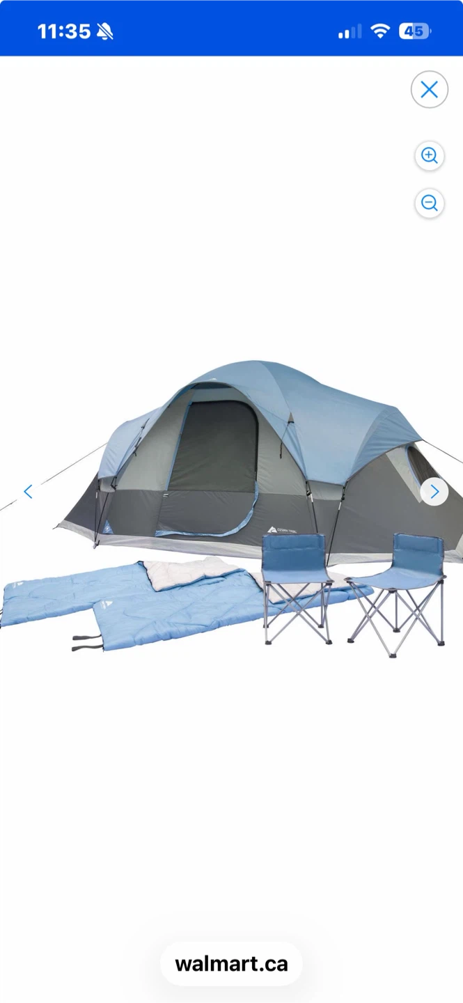 Ozark Trail Camping Tent Set with Sleeping Bags and Chairs