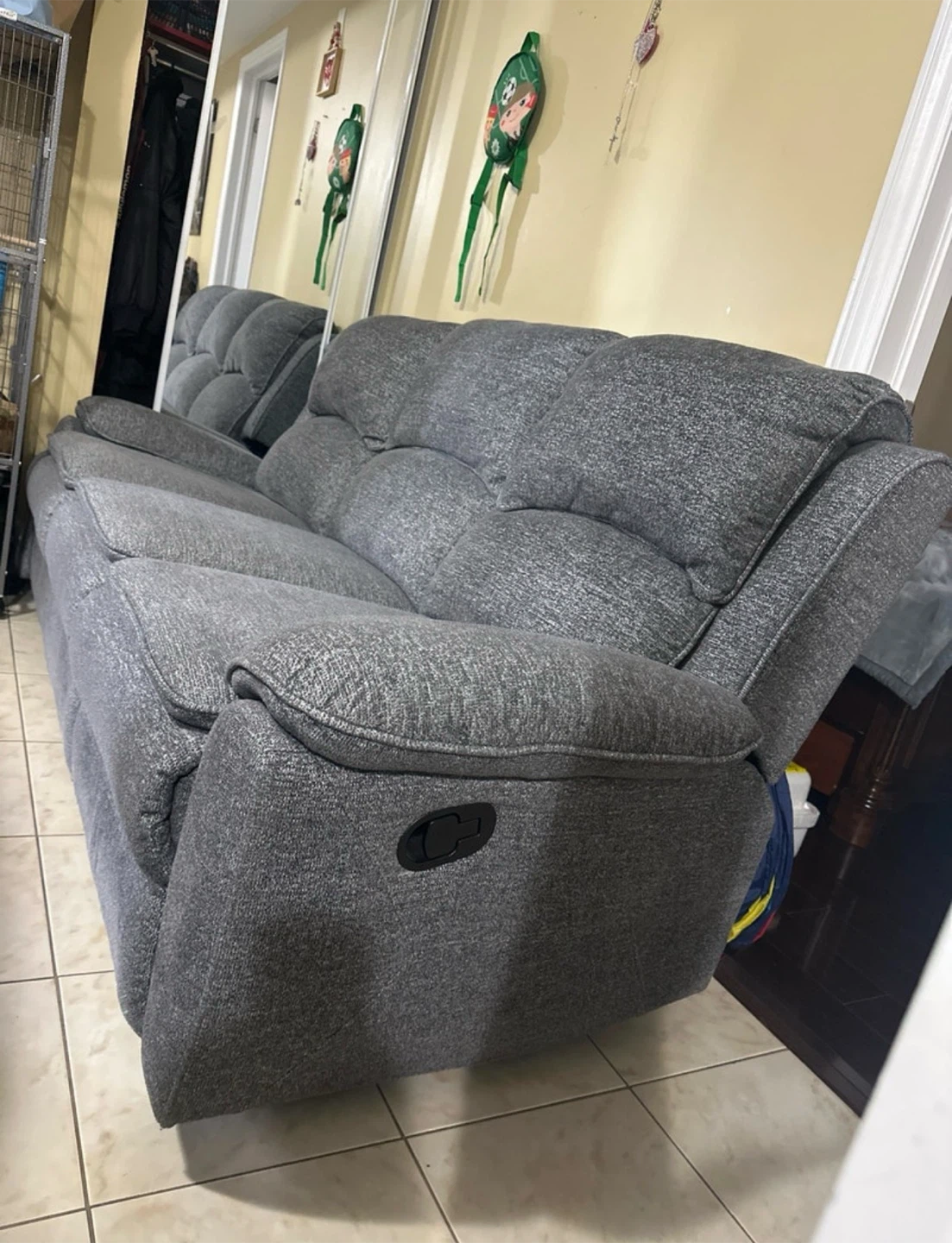 Grey Fabric Reclining Sofa - photo 2