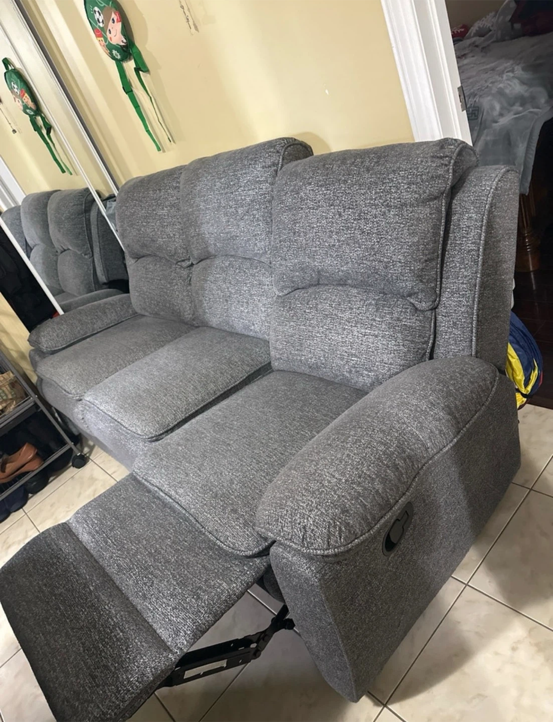 Grey Fabric Reclining Sofa - photo 3
